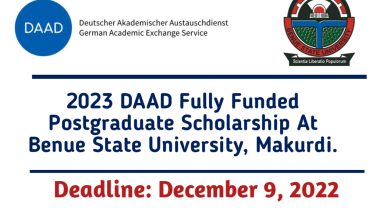 DAAD Fully Funded Postgraduate Scholarship at Benue State University